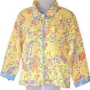 Yellow Blue Floral Reversible Provence D'amour Quilted Jacket Plus Sz 1X